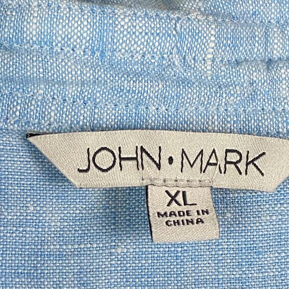 John Mark Blue Relaxed Button Down Shirt with Mandarin Collar - Picture 4 of 10
